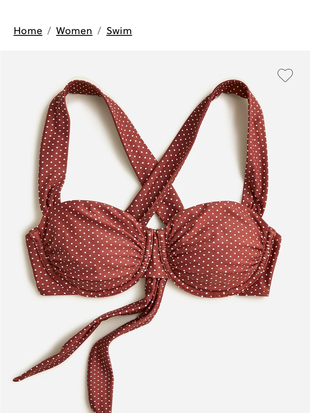 Brown & White J. Crew Polka Dot Bikini Top 34DD NWT